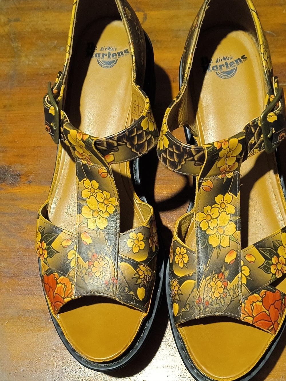 Dr. Martens Women's Floral Yellow Leather Sandals